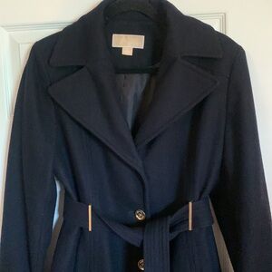Michael Kors Wool Blend Navy Belted Coat Size 10